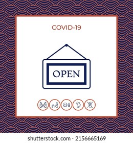 Information plate with Open sign, board hanging icon