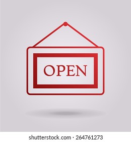 Information plate with Open sign, board hanging icon