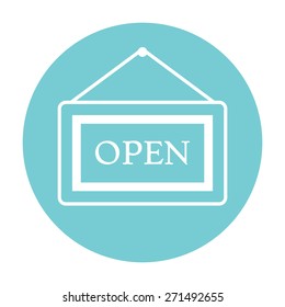 Information plate with Open sign, board hanging icon.