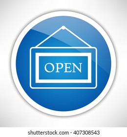 Information plate with Open sign, board hanging icon.