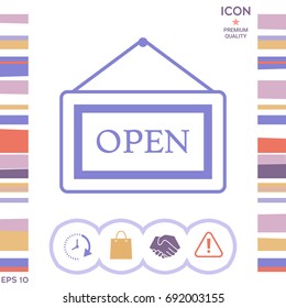 Information plate with Open sign, board hanging icon