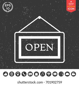 Information plate with Open sign, board hanging icon