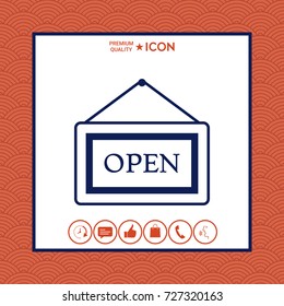 Information plate with Open sign, board hanging icon