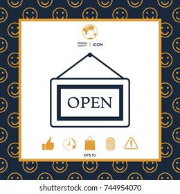 Information plate with Open sign, board hanging icon