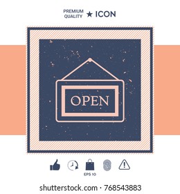 Information plate with Open sign, board hanging icon