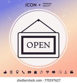 Information plate with Open sign, board hanging icon
