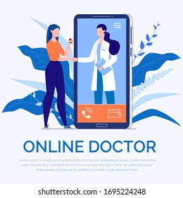 Information Poster about Online Medical Services.  Doctor. Online Medical Consultation Concept, Medical Support.