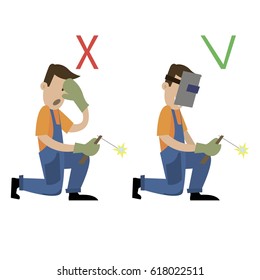 information poster. safety during operation of the welder. vector illustration