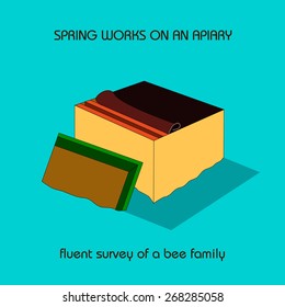 The information poster spring work on an apiary. Preliminary survey of a bee family.