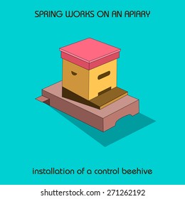 The information poster spring work on an apiary. installation of a control beehive 