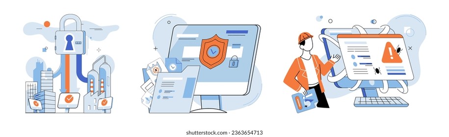 Information privacy. Vector illustration. Services manage databases must prioritize datsecurity and privacy Guards and defenses shield sensitive information from cyber threats Saving personal