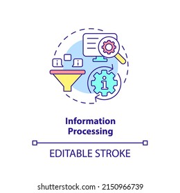 Information processing concept icon. Task of information industry abstract idea thin line illustration. Data manipulation. Isolated outline drawing. Editable stroke. Arial, Myriad Pro-Bold fonts used