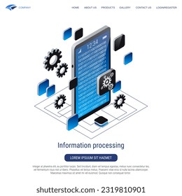 Information processing, data computing 3d isometric vector concept illustration