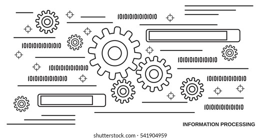 Information processing thin line art style vector web banner template