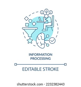 Information processing turquoise concept icon. Explanation of cognitive bias abstract idea thin line illustration. Isolated outline drawing. Editable stroke. Arial, Myriad Pro-Bold fonts used