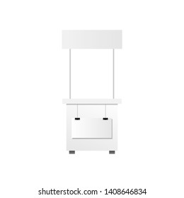 information promo booth mock up, Promotion counter table.trade stand or reception counter isolated on white background.