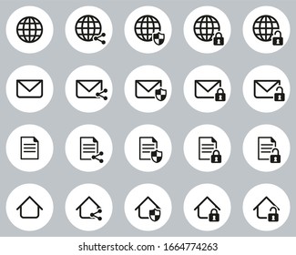 Information Protection & Information Security Icons Black & White Flat Design Circle Set Big