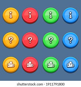 Information, Question And Rating Button For Game Red, Yellow, Green, Blue For Game Design And Interface