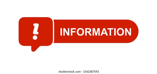 Information red paper speech bubble. Information sign icon. Information symbol vector illustration. Red exclamation sign in a speech bubble. Info mark icon.