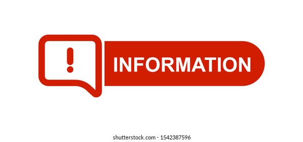 Information red paper speech bubble. Information sign icon. Information symbol vector illustration. Red exclamation sign in a speech bubble. Info mark icon.