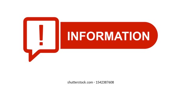 Information red paper speech bubble. Information sign icon. Information symbol vector illustration. Red exclamation sign in a speech bubble. Info mark icon.