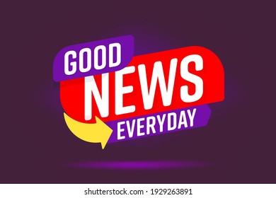 Information report, important daily media publication banner. Info label good news everyday headline lettering, arrow for newsletter or reportage advertisement vector illustration isolated on purple