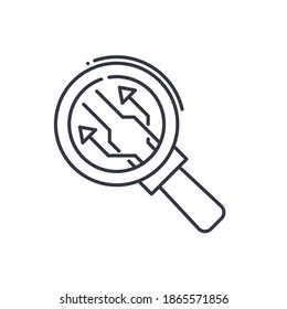 Information research icon, linear isolated illustration, thin line vector, web design sign, outline concept symbol with editable stroke on white background.