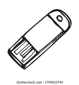 Information resident, flash card usb 2. Vector graphics in doodle style. Hand-drawn by a black line. Isolated image on a white background.