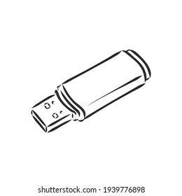 Information resident, flash card usb 2. Vector graphics in doodle style. Hand-drawn by a black line. Isolated image on a white background.