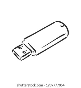 Information resident, flash card usb 2. Vector graphics in doodle style. Hand-drawn by a black line. Isolated image on a white background.