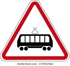 information road sign.indicates that the intersection is approaching.tram line.vector.