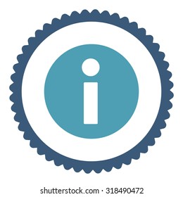 Information round stamp icon. This flat vector symbol is drawn with cyan and blue colors on a white background.