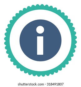 Information round stamp icon. This flat vector symbol is drawn with cobalt and cyan colors on a white background.