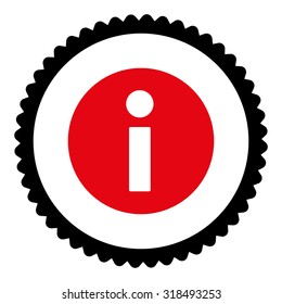 Information round stamp icon. This flat vector symbol is drawn with intensive red and black colors on a white background.