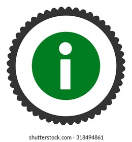 Information round stamp icon. This flat vector symbol is drawn with green and gray colors on a white background.