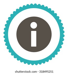 Information round stamp icon. This flat vector symbol is drawn with grey and cyan colors on a white background.