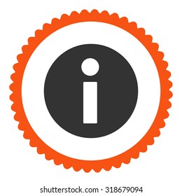 Information round stamp icon. This flat vector symbol is drawn with orange and gray colors on a white background.