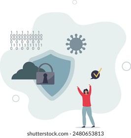 Information safety and network encryption as digital shield against attackers, hackers and crime.flat illustration.