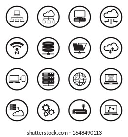 Information Science Icons. Black Flat Design In Circle. Vector Illustration.