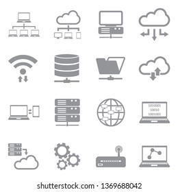 Information Science Icons. Gray Flat Design. Vector Illustration.