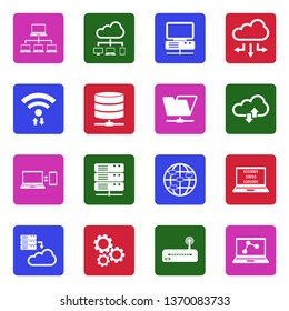 Information Science Icons. White Flat Design In Square. Vector Illustration.