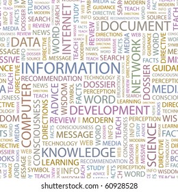INFORMATION. Seamless vector pattern with word cloud. Illustration with different association terms.