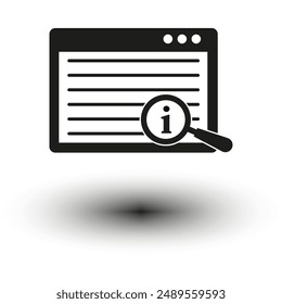 Icono de búsqueda de información. Ventana negra. Lupa. Ilustración vectorial.