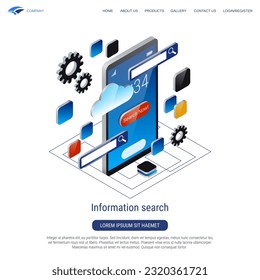 Information search, SEO process 3d isometric vector concept illustration
