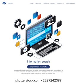 Information search, SEO process 3d isometric vector concept illustration