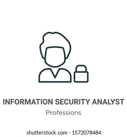 Information security analyst outline vector icon. Thin line black information security analyst icon, flat vector simple element illustration from editable professions concept isolated on white 