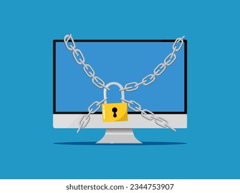 Information security. The computer is locked with a padlock. vector 