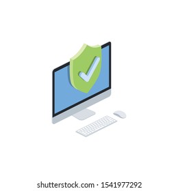 information security computer. Vector 3d isometric, color web icon, new flat style. Creative illustration design, idea for infographics.