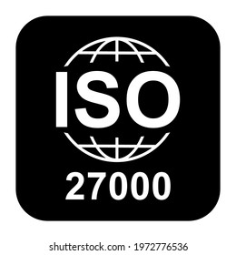 Information Security Management System. Standard quality symbol. Vector button sign isolated on black background .