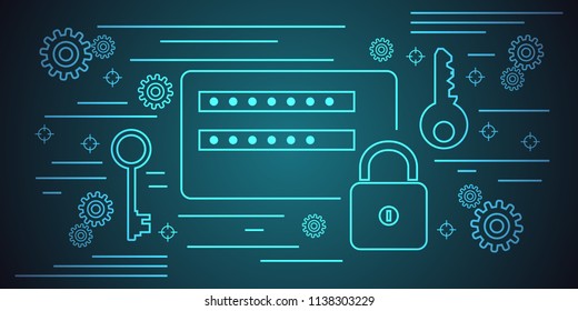 Information security thin line art style vector concept illustration